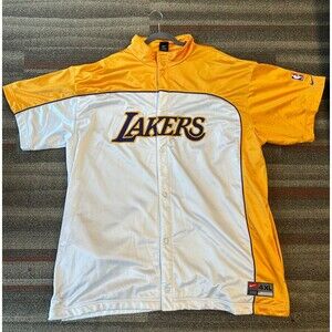 VTG Nike Team Los Angeles Lakers Shooting Warm Up Button Up Men's 4XL Gold White